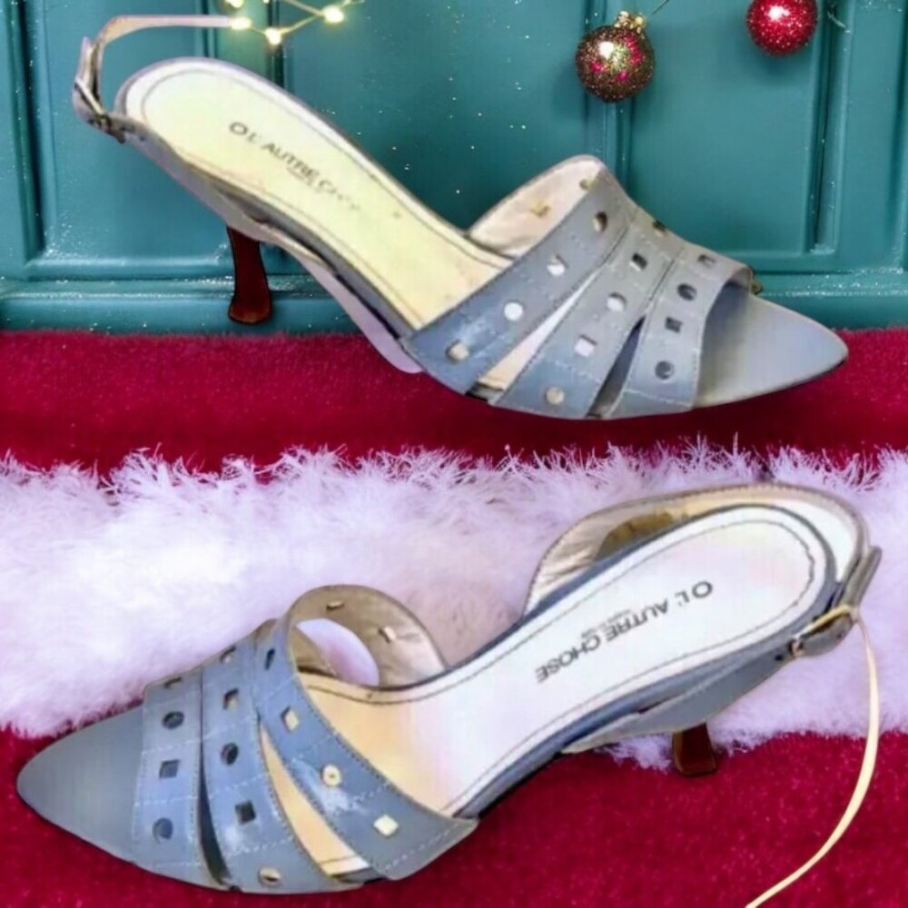 Ol’ Autre Chose Slingback Sandal Heels Blue Leather Pointy Toe Italy sz 5
